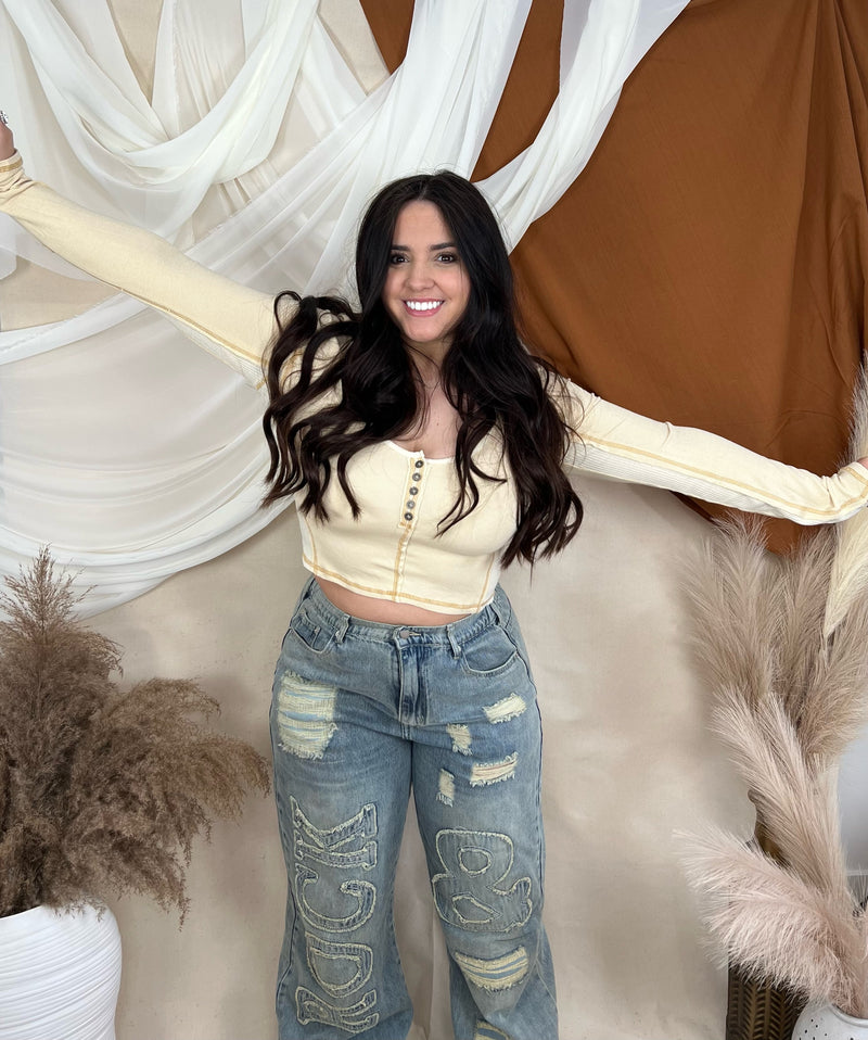 Waffle Love Scoop Neck Crop